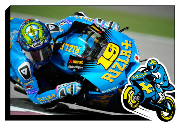 motociclista di motogp con un veicolo sponsorizzato rizla